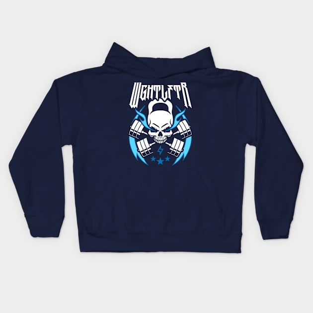 WGHTLFTR / Weightlifter (Kettlebell Skull Cross Barbell) Blue Blaze Kids Hoodie by brogressproject